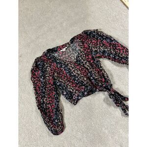 American Eagle‎ AE Long Sleeve Floral Crop Top Smocked XSmall EUC